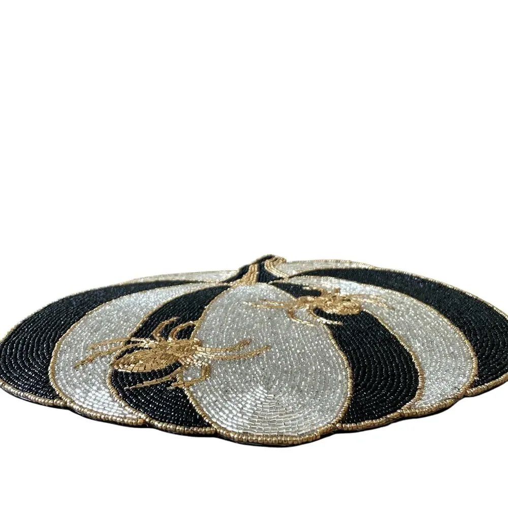 Christian Siriano Halloween Pumpkin w/ Spiders Beaded Placemat Charger 14in NEW